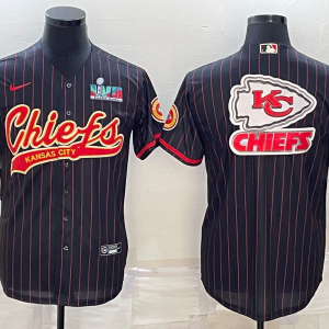 Men Kansas City Chiefs Black Team Big Logo With Super Bowl LVII Patch Cool Base Stitched Baseball Jersey