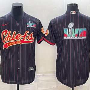 Men Kansas City Chiefs Black With Super Bowl LVII Big Logo Cool Base Stitched Baseball Jersey