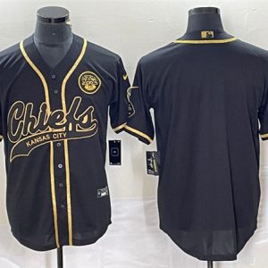 Men Kansas City Chiefs Blank Black Gold Cool Base Stitched Baseball Jersey