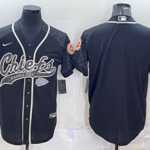 Men Kansas City Chiefs Blank Black Reflective With Patch Cool Base Stitched Baseball Jersey