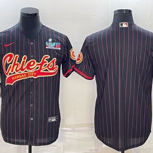 Men Kansas City Chiefs Blank Black With Super Bowl LVII Patch Cool Base Stitched Baseball Jersey