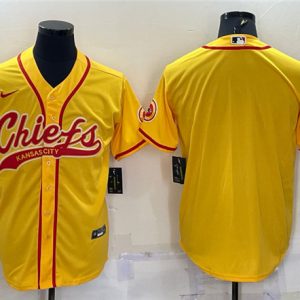 Men Kansas City Chiefs Blank Gold With Patch Cool Base Stitched Baseball Jersey