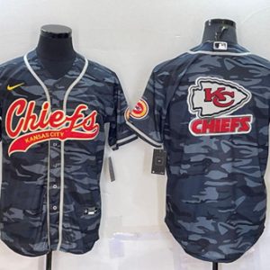 Men Kansas City Chiefs Blank Gray Camo Team Big Logo With Patch Cool Base Stitched Baseball Jersey