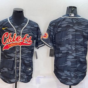 Men Kansas City Chiefs Blank Gray Camo With Patch Cool Base Stitched Baseball Jersey