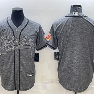 Men Kansas City Chiefs Blank Gray With Patch Cool Base Stitched Baseball Jersey