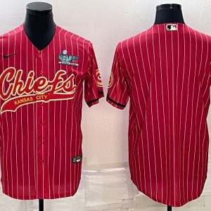 Men Kansas City Chiefs Blank Red With Super Bowl LVII Patch Cool Base Stitched Baseball Jersey