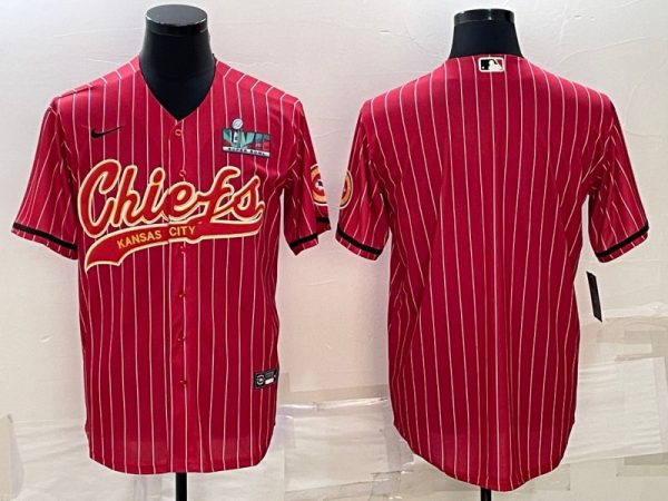 Men Kansas City Chiefs Blank Red With Super Bowl LVII Patch Cool Base Stitched Baseball Jersey