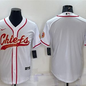 Men Kansas City Chiefs Blank White With Patch Cool Base Stitched Baseball Jersey