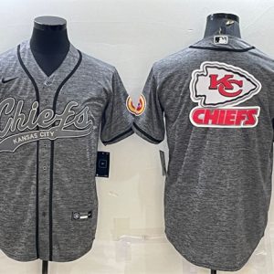 Men Kansas City Chiefs Grey Team Big Logo With Patch Cool Base Stitched Baseball Jersey