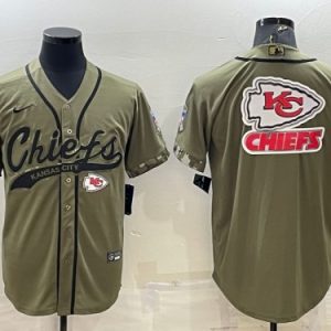 Men Kansas City Chiefs Olive Salute To Service Team Big Logo Cool Base Stitched Baseball Jersey