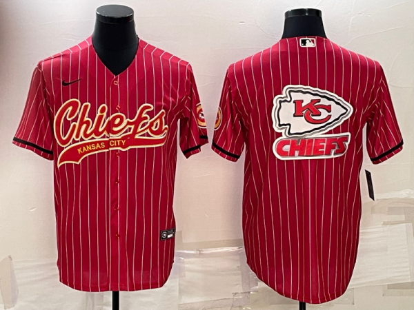 Men Kansas City Chiefs Red Team Big Logo With Patch Cool Base Stitched Baseball Jersey