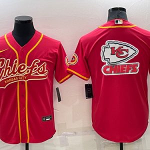 Men Kansas City Chiefs Red Team Big Logo With Patch Cool Base Stitched Baseball Jersey