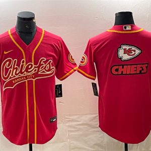 Men Kansas City Chiefs Red Team Big Logo With Patch Cool Base Stitched Baseball Jersey