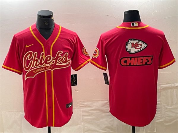 Men Kansas City Chiefs Red Team Big Logo With Patch Cool Base Stitched Baseball Jersey