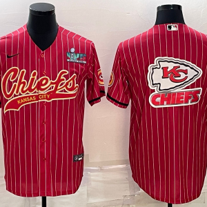 Men Kansas City Chiefs Red Team Big Logo With Super Bowl LVII Patch Cool Base Stitched Baseball Jersey