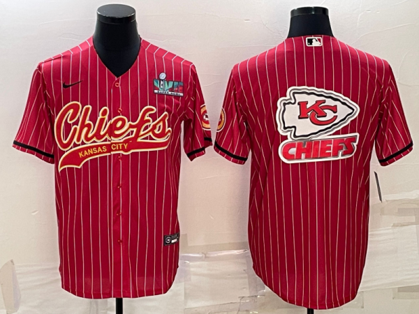 Men Kansas City Chiefs Red Team Big Logo With Super Bowl LVII Patch Cool Base Stitched Baseball Jersey