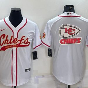 Men Kansas City Chiefs White Team Big Logo With Patch Cool Base Stitched Baseball Jersey