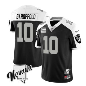 Men Las Vegas Raiders #10 Jimmy Garoppolo Black/White 2023 F.U.S.E Nevada Silver Stat With 4-Star C patch Football Stitched Jersey