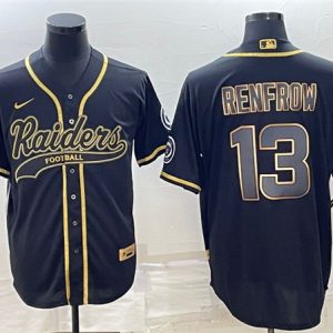 Men Las Vegas Raiders #13 Hunter Renfrow Black Gold With Patch Cool Base Stitched Baseball Jersey