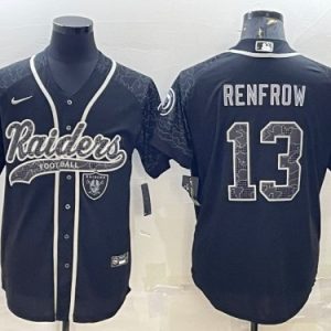 Men Las Vegas Raiders #13 Hunter Renfrow Black Reflective With Patch Cool Base Stitched Baseball Jersey