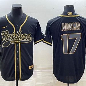 Men Las Vegas Raiders #17 Davante Adams Black Gold With Patch Cool Base Stitched Baseball Jersey