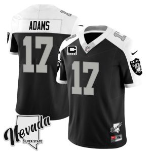 Men Las Vegas Raiders #17 Davante Adams Black/White 2023 F.U.S.E Nevada Silver Stat With 3-Star C patch Stitched Football Jersey