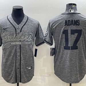 Men Las Vegas Raiders #17 Davante Adams Gray With Patch Cool Base Stitched Baseball Jersey