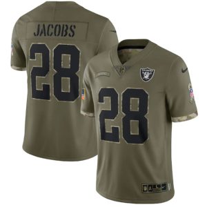 Men Las Vegas Raiders #28 Josh Jacobs 2022 Olive Salute To Service Limited Stitched Jersey