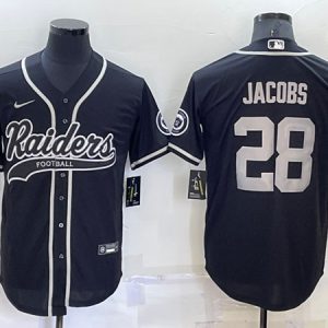 Men Las Vegas Raiders #28 Josh Jacobs Black Cool Base Stitched Baseball Jersey