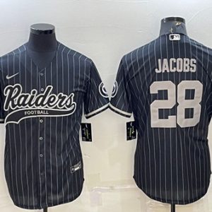 Men Las Vegas Raiders #28 Josh Jacobs Black With Patch Cool Base Stitched Baseball Jersey