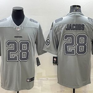 Men Las Vegas Raiders #28 Josh Jacobs Gray Atmosphere Fashion With Patch Stitched Jersey