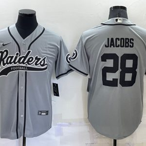 Men Las Vegas Raiders #28 Josh Jacobs Gray Cool Base Stitched Baseball Jersey