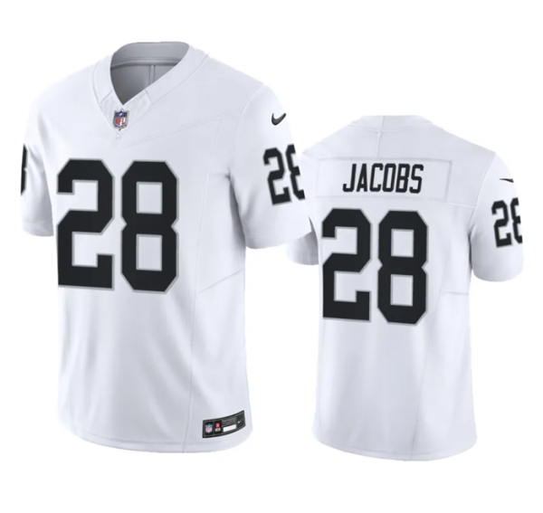 Men Las Vegas Raiders #28 Josh Jacobs White 2023 F.U.S.E Vapor Untouchable Stitched Football Jersey