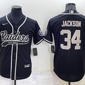 Men Las Vegas Raiders #34 Bo Jackson Black Cool Base Stitched Baseball Jersey