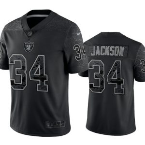 Men Las Vegas Raiders #34 Bo Jackson Black Reflective Limited Stitched Football Jersey