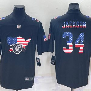 Men Las Vegas Raiders #34 Bo Jackson Black USA Flag Limited Stitched Jersey