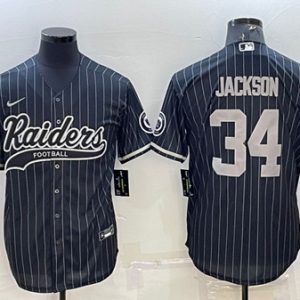 Men Las Vegas Raiders #34 Bo Jackson Black With Patch Cool Base Stitched Baseball Jersey