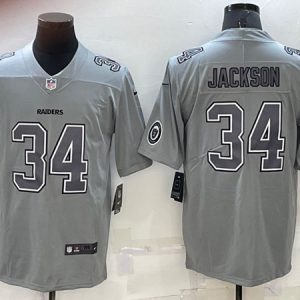 Men Las Vegas Raiders #34 Bo Jackson Gray With Patch Atmosphere Fashion Stitched Jersey