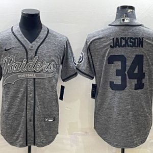 Men Las Vegas Raiders #34 Bo Jackson Gray With Patch Cool Base Stitched Baseball Jersey