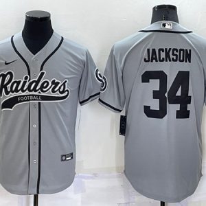 Men Las Vegas Raiders #34 Bo Jackson Grey Cool Base Stitched Baseball Jersey