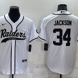 Men Las Vegas Raiders #34 Bo Jackson White Cool Base Stitched Baseball Jersey