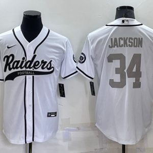 Men Las Vegas Raiders #34 Bo Jackson White Gray Cool Base Stitched Baseball Jersey