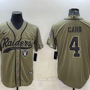 Men Las Vegas Raiders #4 Derek Carr 2022 Olive Salute To Service Cool Base Stitched Baseball Jersey