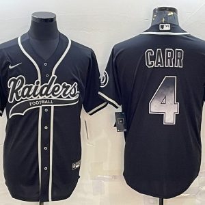 Men Las Vegas Raiders #4 Derek Carr Black Gold With Patch Cool Base Stitched Baseball Jersey