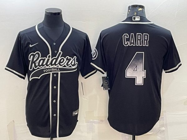 Men Las Vegas Raiders #4 Derek Carr Black Gold With Patch Cool Base Stitched Baseball Jersey