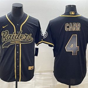 Men Las Vegas Raiders #4 Derek Carr Black Gold With Patch Cool Base Stitched Baseball Jersey