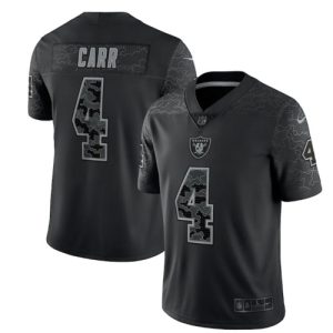 Men Las Vegas Raiders #4 Derek Carr Black Reflective Limited Stitched Football Jersey