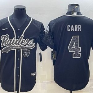 Men Las Vegas Raiders #4 Derek Carr Black Reflective With Patch Cool Base Stitched Baseball Jersey