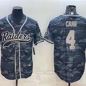 Men Las Vegas Raiders #4 Derek Carr Gray Camo With Patch Cool Base Stitched Baseball Jersey