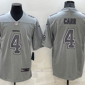 Men Las Vegas Raiders #4 Derek Carr Gray With Patch Atmosphere Fashion Stitched Jersey